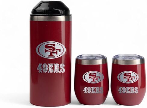 The Memory Company Officially Licensed NFL Wine Bottle Chiller Set - Double Wall Insulated Stainless Steel Cooler & 2 Ceramic Lined 12oz Stemless Tumblers with Lids, Temperature Control Wine Gift Set in Saudi Arabia