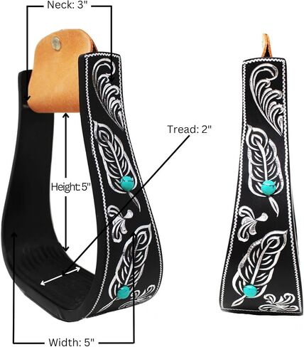 CHALLENGER Horse 5" Black Aluminum Feather Engraved Western Horse Saddle Stirrups 51231 in Saudi Arabia
