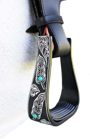 CHALLENGER Horse 5" Black Aluminum Feather Engraved Western Horse Saddle Stirrups 51231 in Saudi Arabia