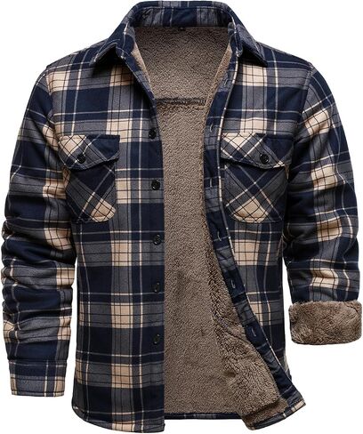 HOOD CREW Mens Winter Warm Fleece Jackets Sherpa Lined Plaid Flannel Shirt Jacket with Side Pockets in Saudi Arabia