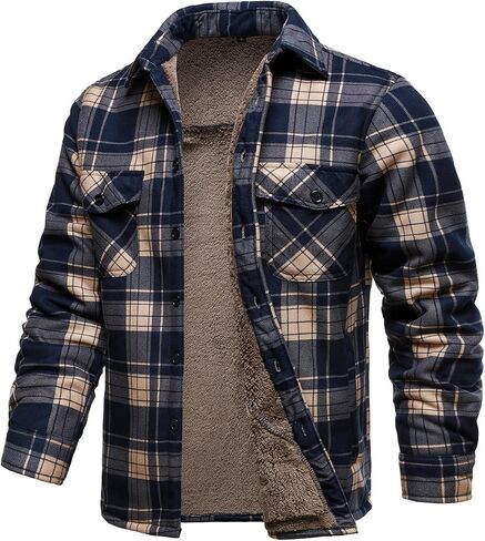 HOOD CREW Mens Winter Warm Fleece Jackets Sherpa Lined Plaid Flannel Shirt Jacket with Side Pockets in Saudi Arabia