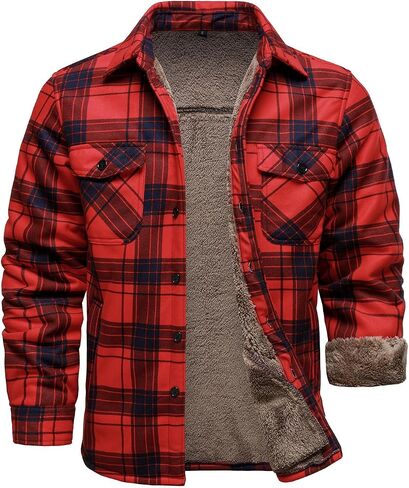 HOOD CREW Mens Winter Warm Fleece Jackets Sherpa Lined Plaid Flannel Shirt Jacket with Side Pockets in Saudi Arabia