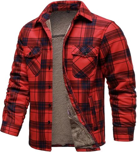 HOOD CREW Mens Winter Warm Fleece Jackets Sherpa Lined Plaid Flannel Shirt Jacket with Side Pockets in Saudi Arabia