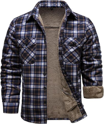 HOOD CREW Mens Winter Warm Fleece Jackets Sherpa Lined Plaid Flannel Shirt Jacket with Side Pockets in Kuwait