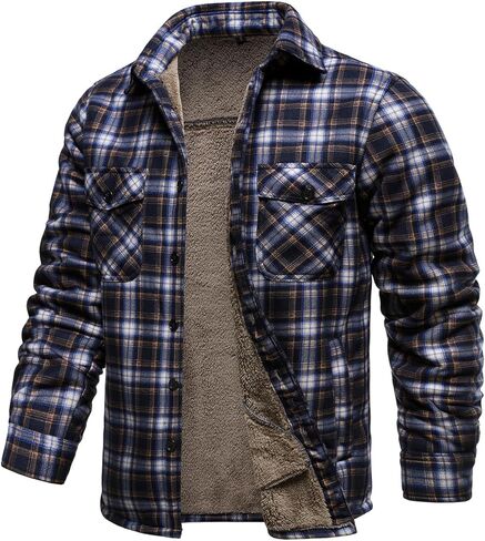 HOOD CREW Mens Winter Warm Fleece Jackets Sherpa Lined Plaid Flannel Shirt Jacket with Side Pockets in Kuwait