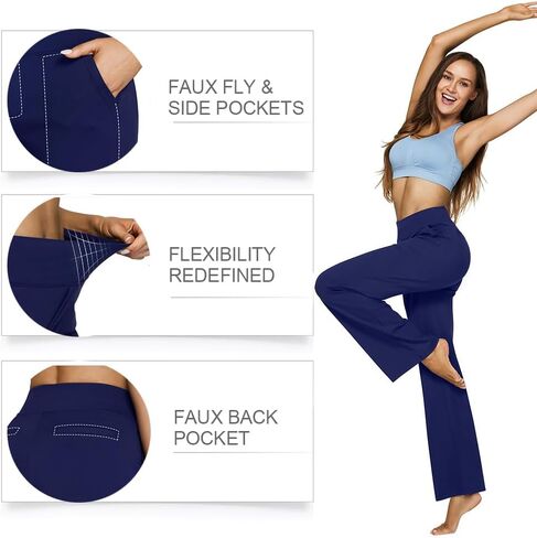 Women's Wide Leg Yoga Pants - High Waist Stretch with Pockets, Petite/Regular/Tall Sizing in Saudi Arabia