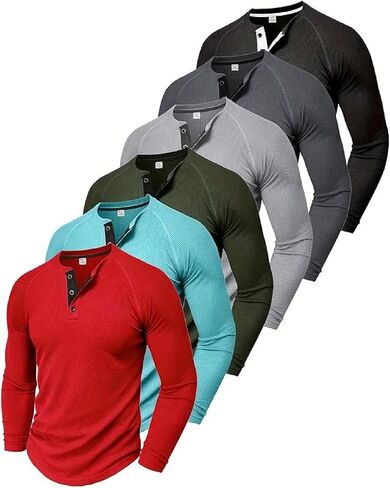 1 Pack Men's Waffle Henley Long Sleeve Shirt, 3 Button Thermal Top for Casual & Outdoor Multi-Season Wear in Saudi Arabia