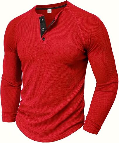 1 Pack Men's Waffle Henley Long Sleeve Shirt, 3 Button Thermal Top for Casual & Outdoor Multi-Season Wear in Saudi Arabia