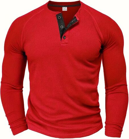 1 Pack Men's Waffle Henley Long Sleeve Shirt, 3 Button Thermal Top for Casual & Outdoor Multi-Season Wear in Saudi Arabia