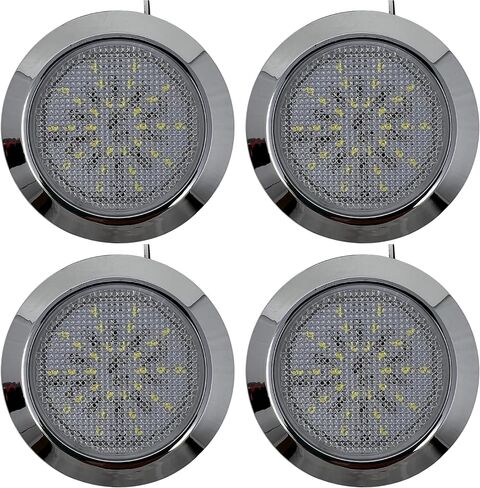 4 Pack- Universal Interior Light Round 30 LED Reading Light Ceiling Dome Roof Car Truck Boat Chrome Bezel Housing- 2.7" Diameter Super Bright! White LED's in Saudi Arabia