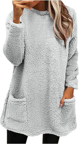 TANGNADE Lightweight Sweatshirts for Women Winter Warm Cozy Fleece Tunic Sweatshirt Thermal Tops Long Sleeve Loungewear in Kuwait