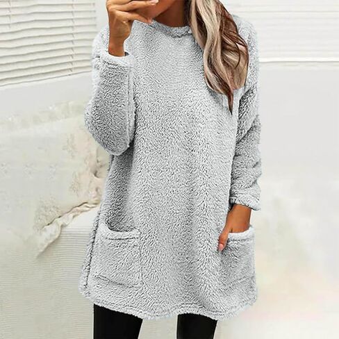 TANGNADE Lightweight Sweatshirts for Women Winter Warm Cozy Fleece Tunic Sweatshirt Thermal Tops Long Sleeve Loungewear in Kuwait