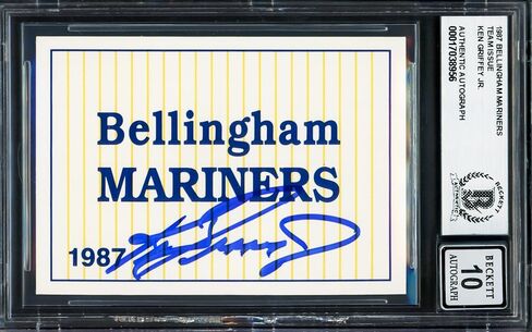 Ken Griffey Jr. Autographed 1987 International Header Rookie Card Bellingham Mariners Auto Grade Gem Mint 10 Beckett BAS Stock #233971 - Baseball Slabbed Autographed Rookie Cards in Saudi Arabia
