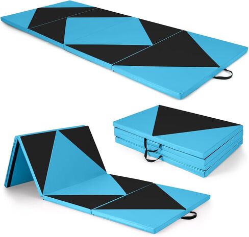 Giantex 4'x10'x 2" Gymnastics Mat, 4-Panel Folding Aerobics Exercise Mat w/Hook & Loop Fastener, Carrying Handle, Portable Tumbling Mat for Stretching Yoga Cheerleading Martial Arts in Saudi Arabia