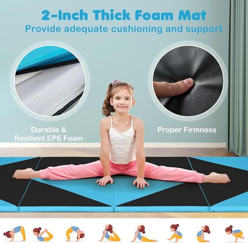 Giantex 4'x10'x 2" Gymnastics Mat, 4-Panel Folding Aerobics Exercise Mat w/Hook & Loop Fastener, Carrying Handle, Portable Tumbling Mat for Stretching Yoga Cheerleading Martial Arts in Saudi Arabia