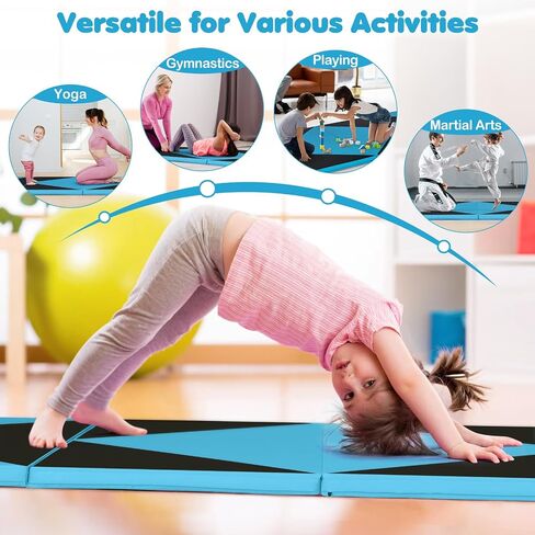 Giantex 4'x10'x 2" Gymnastics Mat, 4-Panel Folding Aerobics Exercise Mat w/Hook & Loop Fastener, Carrying Handle, Portable Tumbling Mat for Stretching Yoga Cheerleading Martial Arts in Saudi Arabia