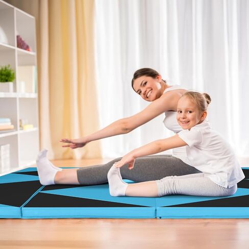 Giantex 4'x10'x 2" Gymnastics Mat, 4-Panel Folding Aerobics Exercise Mat w/Hook & Loop Fastener, Carrying Handle, Portable Tumbling Mat for Stretching Yoga Cheerleading Martial Arts in Saudi Arabia