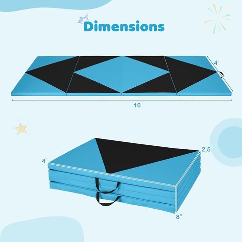 Giantex 4'x10'x 2" Gymnastics Mat, 4-Panel Folding Aerobics Exercise Mat w/Hook & Loop Fastener, Carrying Handle, Portable Tumbling Mat for Stretching Yoga Cheerleading Martial Arts in Saudi Arabia