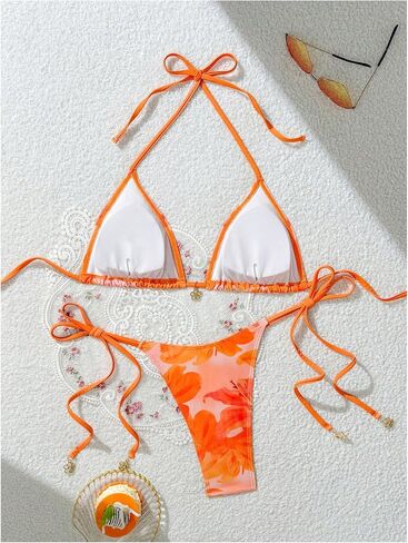 Verdusa 2 Piece Bathing Suits Thong Triangle Bikini Sets Halter Neck Cheeky Bathing Suit in Saudi Arabia