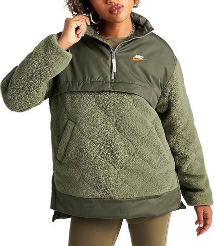 Nike Women's Sportswear 1/4-Zip High Pile City Utility Pullover Jacket (US, Alpha, Medium, Regular, Regular, Standard, Green/Cargo Khaki) in Saudi Arabia