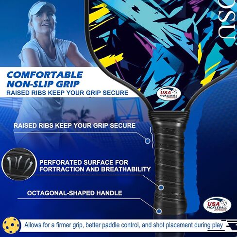 Carbon Fiber Pickleball Paddles Set of 4 or 2 Rackets,USAPA Approved Pickleballs Equipment with Balls,Bag,Accessories,Carbon Fiber T300 Lightweight Pickleball Racquet Set for Men,Women,Kids,Adults in Saudi Arabia