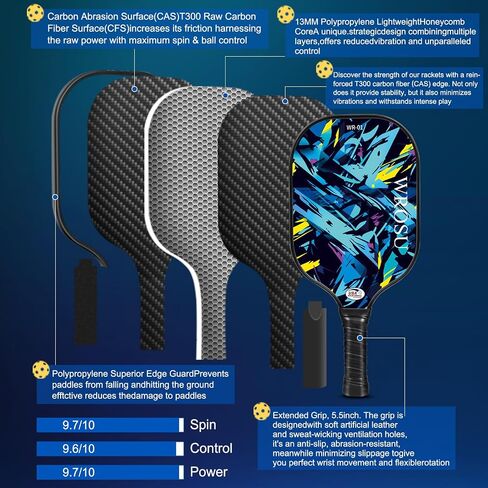 Carbon Fiber Pickleball Paddles Set of 4 or 2 Rackets,USAPA Approved Pickleballs Equipment with Balls,Bag,Accessories,Carbon Fiber T300 Lightweight Pickleball Racquet Set for Men,Women,Kids,Adults in Saudi Arabia