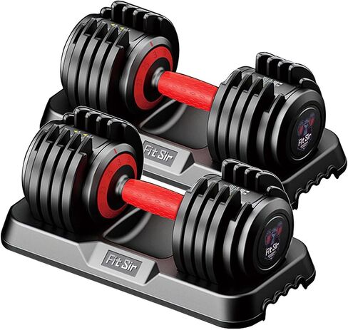 25/55LB Adjustable Dumbbell Set,10 in 1 Free Weights Dumbbell with Anti-Slip Texture Handle,1 Sec Speed Adjustment Men/Women Gym and Home Strength Training Equipment. in Saudi Arabia