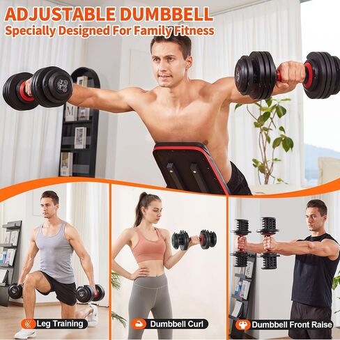 25/55LB Adjustable Dumbbell Set,10 in 1 Free Weights Dumbbell with Anti-Slip Texture Handle,1 Sec Speed Adjustment Men/Women Gym and Home Strength Training Equipment. in Saudi Arabia