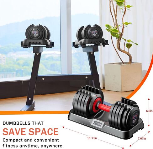 25/55LB Adjustable Dumbbell Set,10 in 1 Free Weights Dumbbell with Anti-Slip Texture Handle,1 Sec Speed Adjustment Men/Women Gym and Home Strength Training Equipment. in Saudi Arabia