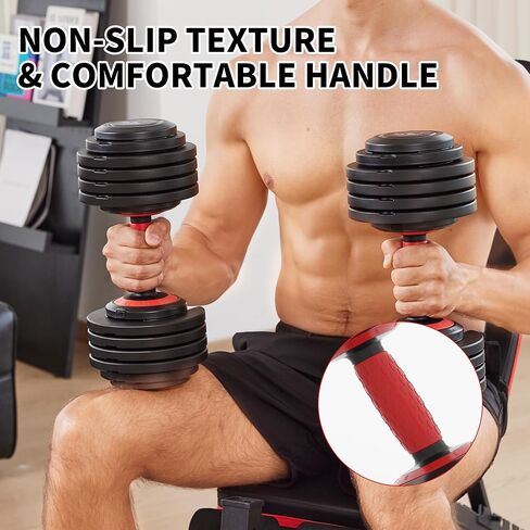 25/55LB Adjustable Dumbbell Set,10 in 1 Free Weights Dumbbell with Anti-Slip Texture Handle,1 Sec Speed Adjustment Men/Women Gym and Home Strength Training Equipment. in Saudi Arabia