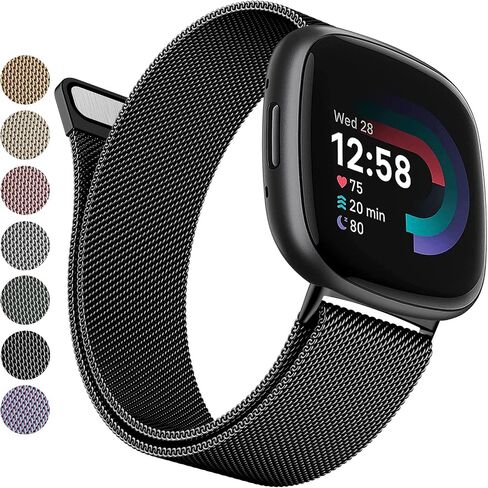 أحزمة معدنية متوافقة مع Fitbit Versa 4 Bands/Fitbit Versa 3 Bands/Sense 2 Bands/Fitbit Sense Watch Bands للنساء والرجال، حزام معصم شبكي من الفولاذ المقاوم للصدأ مع قفل مغناطيسي قابل للتعديل in Kuwait