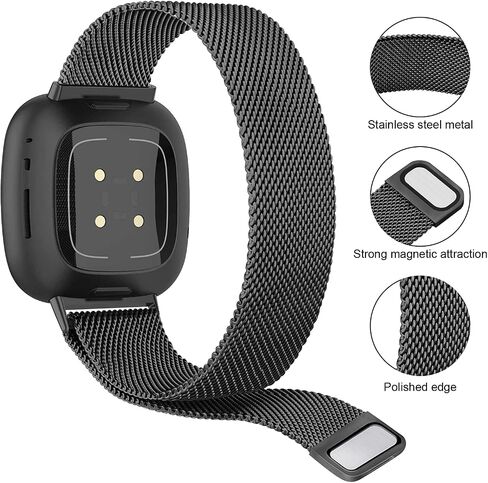 أحزمة معدنية متوافقة مع Fitbit Versa 4 Bands/Fitbit Versa 3 Bands/Sense 2 Bands/Fitbit Sense Watch Bands للنساء والرجال، حزام معصم شبكي من الفولاذ المقاوم للصدأ مع قفل مغناطيسي قابل للتعديل in Kuwait