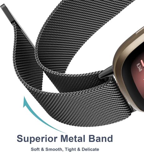 أحزمة معدنية متوافقة مع Fitbit Versa 4 Bands/Fitbit Versa 3 Bands/Sense 2 Bands/Fitbit Sense Watch Bands للنساء والرجال، حزام معصم شبكي من الفولاذ المقاوم للصدأ مع قفل مغناطيسي قابل للتعديل in Kuwait
