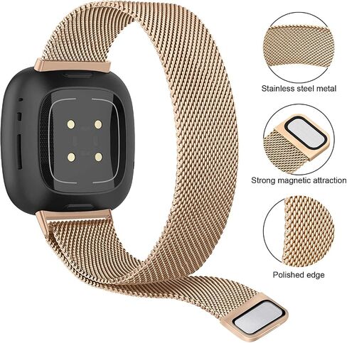 Metal Bands Compatible with Fitbit Versa 4 Bands/Fitbit Versa 3 Bands/Sense 2 Bands/Fitbit Sense Watch Bands for Women Men, Stainless Steel Mesh Wristband Strap with Adjustable Magnet Lock in Saudi Arabia