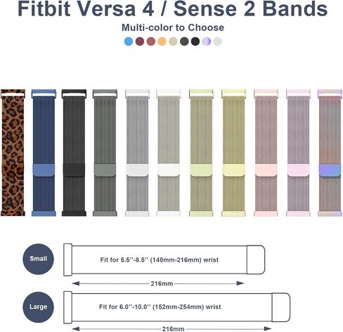 Metal Bands Compatible with Fitbit Versa 4 Bands/Fitbit Versa 3 Bands/Sense 2 Bands/Fitbit Sense Watch Bands for Women Men, Stainless Steel Mesh Wristband Strap with Adjustable Magnet Lock in Saudi Arabia