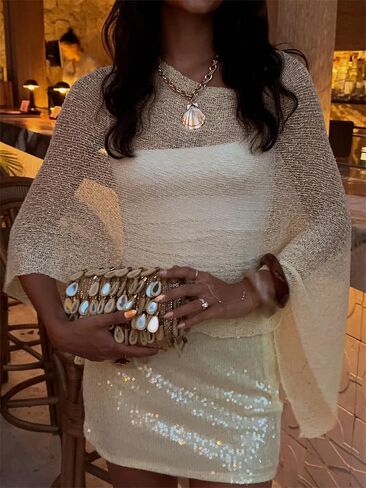 Raruxxin Women Sheer Poncho Top Sexy Y2k Sheer Crochet Off Shoulder Asymmetric Loose Knit Shrug Shawl Summer Beach Cover Ups in Kuwait