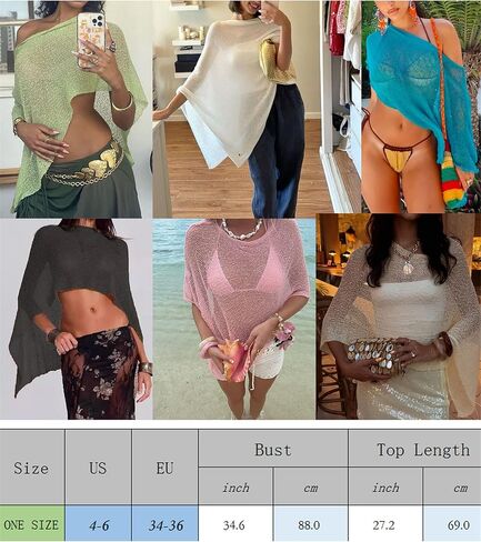 Raruxxin Women Sheer Poncho Top Sexy Y2k Sheer Crochet Off Shoulder Asymmetric Loose Knit Shrug Shawl Summer Beach Cover Ups in Kuwait
