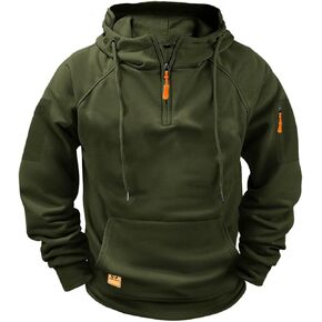 Mens Zip Up Hoodie Cargo Quarter Zip Pullover Vintage Workout Running Hoodies with Pockets Tactical Sweatshirts in Saudi Arabia