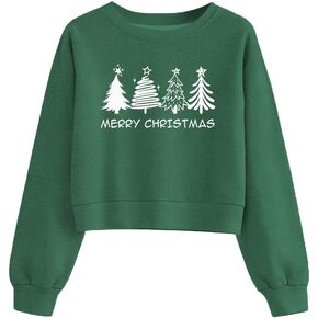 Christmas Sweatshirt for Women Xmas Tree Graphic Long Sleeve Cropped Shirt Merry Christmas Holiday Fall Tops in Saudi Arabia