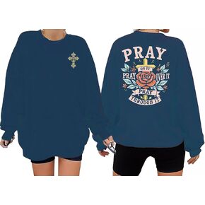 Oversized Christian Sweatshirt for Women Cross Pray Floral Graphic Religious Crewneck Long Sleeve Tee Retro Pullover Top in Saudi Arabia