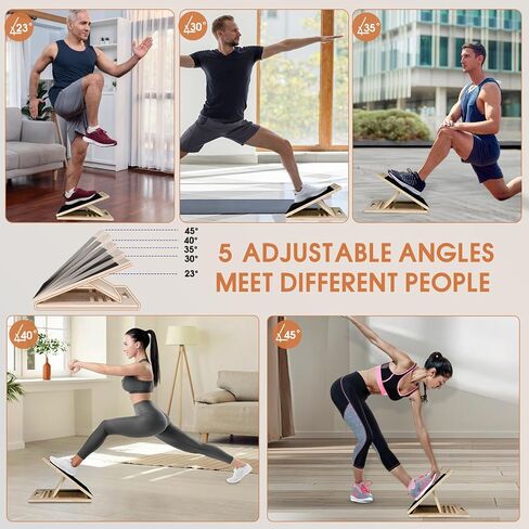لوح مائل لتمرين تمدد ربلة الساق، لوح خشبي مائل بزوايا قابلة للتعديل وقابل للحمل، ممتد عضلات الساق مضاد للانزلاق للفخذ والساق والركبة والقدمين in Kuwait