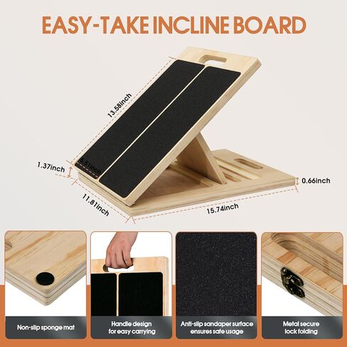 لوح مائل لتمرين تمدد ربلة الساق، لوح خشبي مائل بزوايا قابلة للتعديل وقابل للحمل، ممتد عضلات الساق مضاد للانزلاق للفخذ والساق والركبة والقدمين in Kuwait