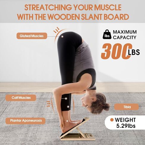 لوح مائل لتمرين تمدد ربلة الساق، لوح خشبي مائل بزوايا قابلة للتعديل وقابل للحمل، ممتد عضلات الساق مضاد للانزلاق للفخذ والساق والركبة والقدمين in Kuwait