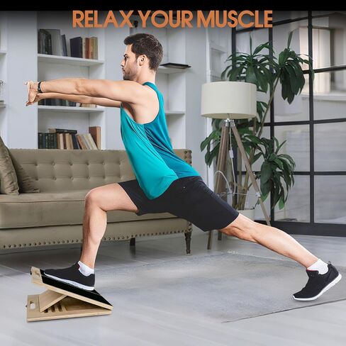 لوح مائل لتمرين تمدد ربلة الساق، لوح خشبي مائل بزوايا قابلة للتعديل وقابل للحمل، ممتد عضلات الساق مضاد للانزلاق للفخذ والساق والركبة والقدمين in Kuwait