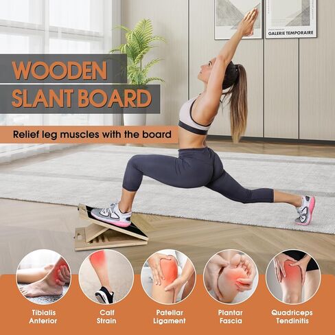 لوح مائل لتمرين تمدد ربلة الساق، لوح خشبي مائل بزوايا قابلة للتعديل وقابل للحمل، ممتد عضلات الساق مضاد للانزلاق للفخذ والساق والركبة والقدمين in Kuwait