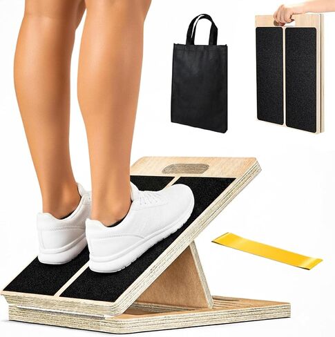 Adjustable Wooden Slant Board for Calf Stretching, Squats & Physical Therapy – Portable Incline Stretch Board for Ankle, Knee, Heel & Foot Mobility with 2 Extra Sand Papers, Carry Bag & Mini Loop Band in Saudi Arabia