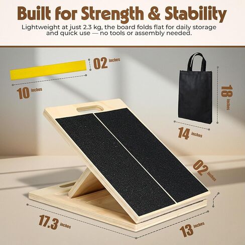 Adjustable Wooden Slant Board for Calf Stretching, Squats & Physical Therapy – Portable Incline Stretch Board for Ankle, Knee, Heel & Foot Mobility with 2 Extra Sand Papers, Carry Bag & Mini Loop Band in Saudi Arabia