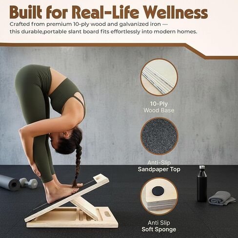 Adjustable Wooden Slant Board for Calf Stretching, Squats & Physical Therapy – Portable Incline Stretch Board for Ankle, Knee, Heel & Foot Mobility with 2 Extra Sand Papers, Carry Bag & Mini Loop Band in Saudi Arabia