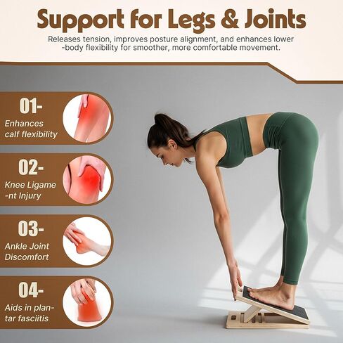 Adjustable Wooden Slant Board for Calf Stretching, Squats & Physical Therapy – Portable Incline Stretch Board for Ankle, Knee, Heel & Foot Mobility with 2 Extra Sand Papers, Carry Bag & Mini Loop Band in Saudi Arabia