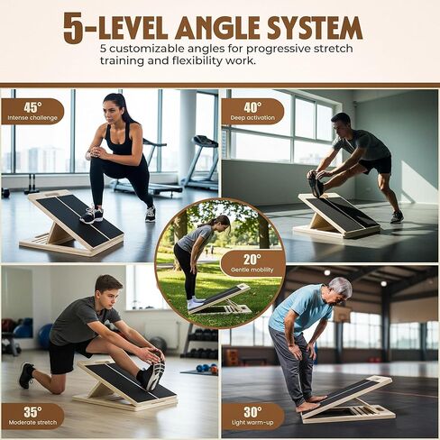 Adjustable Wooden Slant Board for Calf Stretching, Squats & Physical Therapy – Portable Incline Stretch Board for Ankle, Knee, Heel & Foot Mobility with 2 Extra Sand Papers, Carry Bag & Mini Loop Band in Saudi Arabia